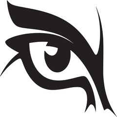 Stylized black eye with sharp lashes and eyebrow on a light beige background in a minimalist design