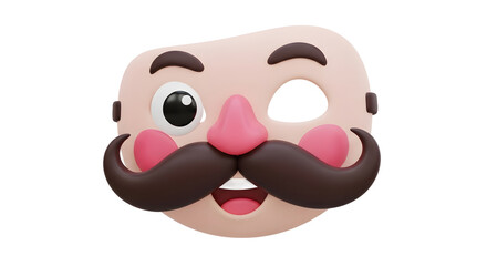 Cartoon Face with Winking Eye Pink Cheeks and Dark Mustache on Transparent Background