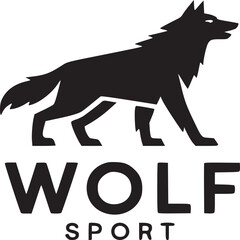 Black wolf silhouette logo with the word wolf and sport underneath on a cream colored background