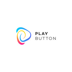 Colorful abstract play button logo design. Modern vector icon template with a dynamic swirl shape, suitable for media, tech, or entertainment brands.