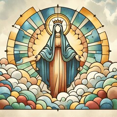 Stained glass art of virgin mary religious faith illustration