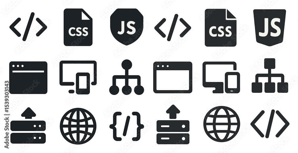 Wall mural web development filled icons set – programming, tech, online tools design
