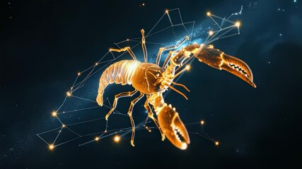 Glowing Zodiac Sign Cancer A Digital Illustration of a Lobster Constellation