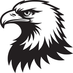 A striking monochrome illustration of an eagle head in profile on a white background design element