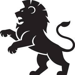 A black lion standing on its hind legs with its mouth open on a light beige colored background image