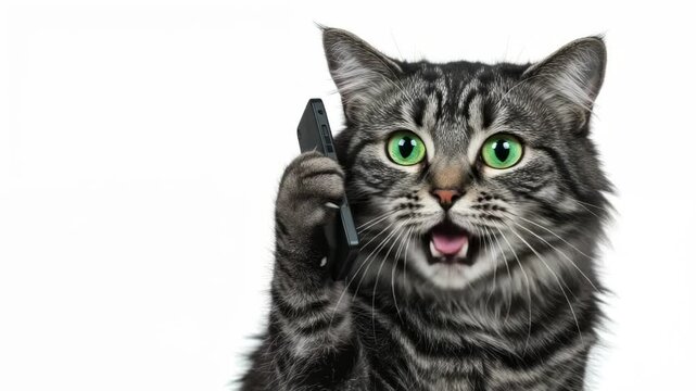 Hilarious Tabby Cat Responds with Shock and Surprise While Answering a Mobile Phone Call