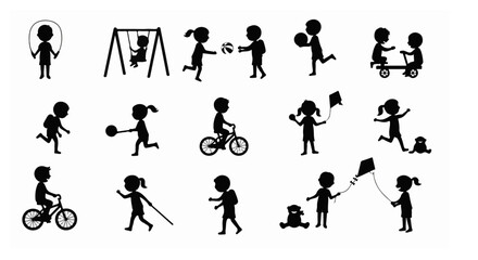Fototapeta premium Silhouettes of Children Playing Outdoors Enjoying Active Games and Recreation Fun