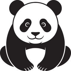 A cartoon panda sitting with a smile in black and white on a white background illustration style