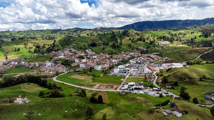 Obraz premium Entrerrios, Antioquia, Colombia. June 15, 2025. Panoramic view. Municipality located 54.4 km from Medellin.