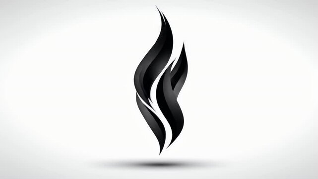 Elegant Black Flame Logo Animation on White Background, Abstract Design