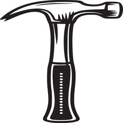 Illustration of a claw hammer with a black handle and head on a light beige background centered view