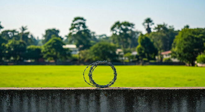 Barbed Wire with Grass Field Behind 