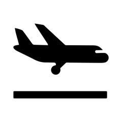 Airplane landing icon representing commercial aircraft descending for arrival terminals and airport landing transparent background
