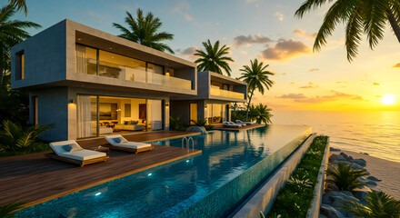 Fototapeta premium Luxury Tropical Villa with Infinity Poo