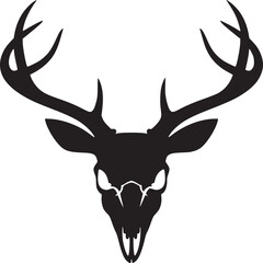 Isolated graphic silhouette of a deer skull with antlers on a white background in a minimalist style