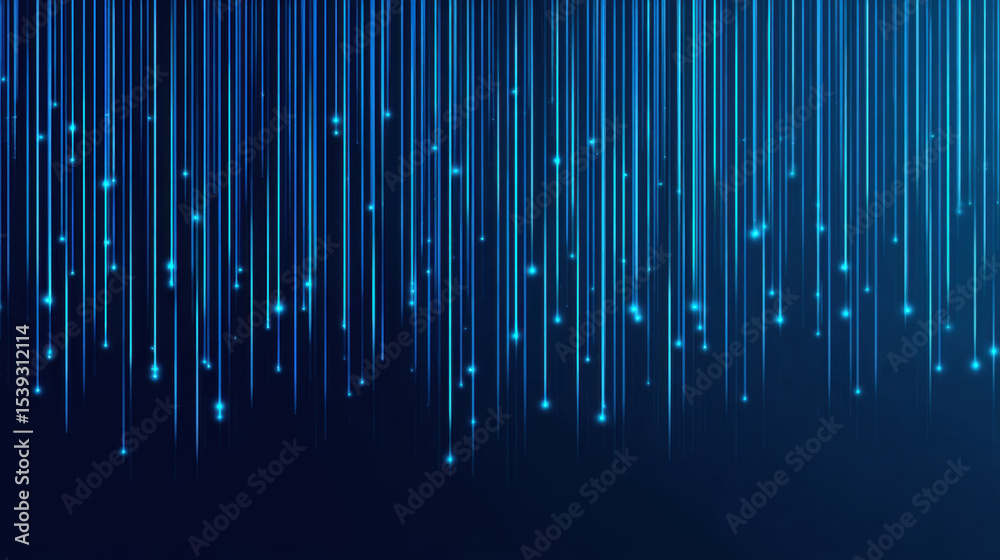 Aufkleber Glowing blue light streaks falling on dark navy background create futuristic and dynamic digital abstract design with sparkling effects