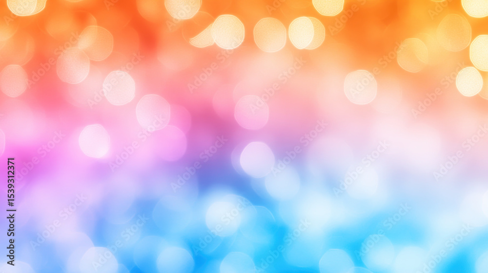 Poster colorful bokeh background with gradient from orange to pink and blue, creating soft and dreamy light