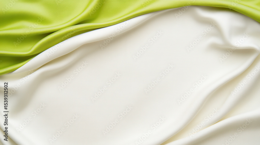 Aufkleber Soft white and green fabric with smooth texture and gentle folds creating calm and elegant background for design or decoration