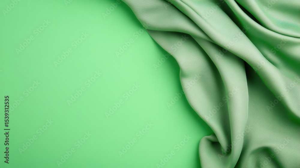 Poster Soft green fabric with smooth folds on light green background creating calm and elegant textile texture scene