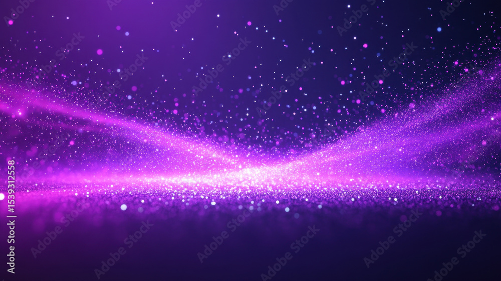 Aufkleber Glowing purple particles swirl in dynamic wave pattern, creating magical and vibrant abstract background full of sparkling light