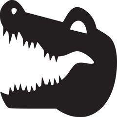A black silhouette of an alligator head with open mouth on a white background illustration