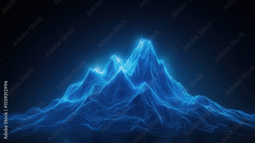 Poster transparent digital landscapes with animated elevation lines create glowing blue mountain range in f