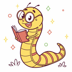 Fototapeta premium Adorable cartoon worm reading a book