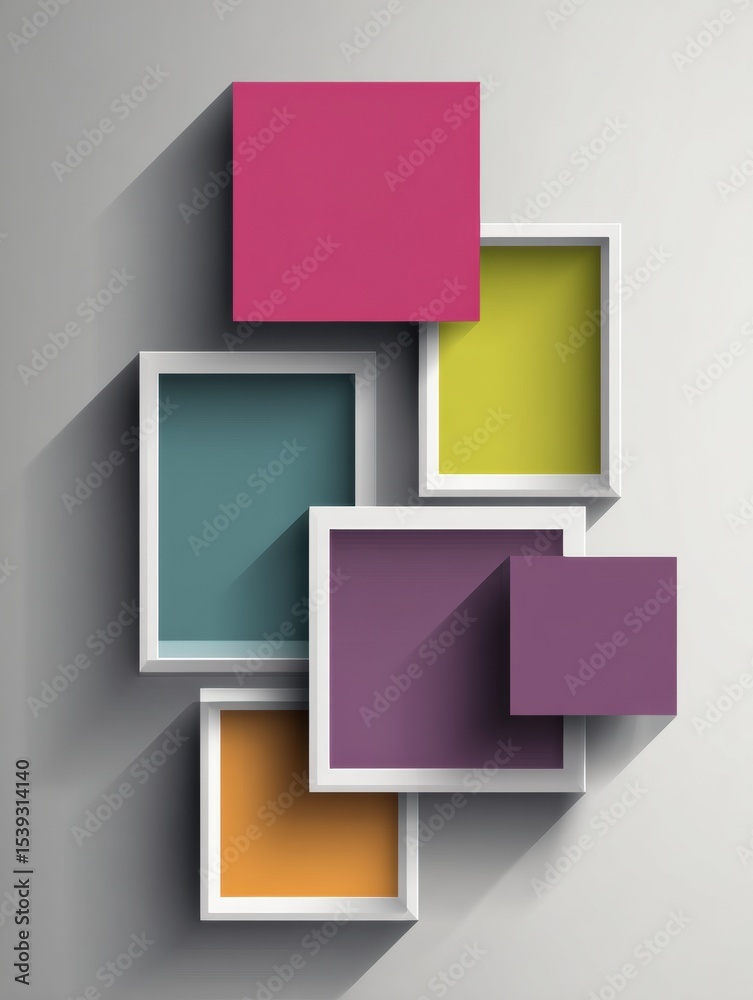 Poster Modular Floating Window Infographic Design Featuring Colorful Boxes With Shadows on a Neutral Wall Background