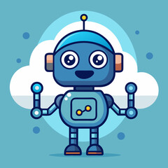 Adorable blue robot cartoon illustration
