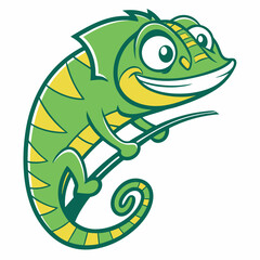 Happy cartoon chameleon on branch illustration