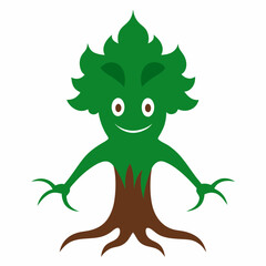 Happy green tree cartoon character illustration