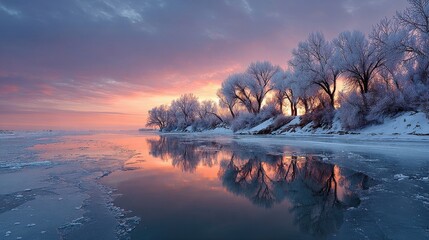 Winter Sunrise over Frozen River