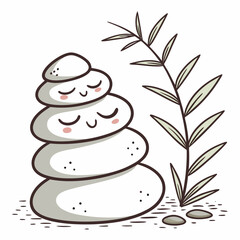 Cute cartoon stack of zen stones with plant