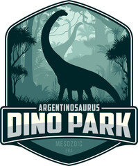 Vector label with Argentinosaurus in jungle  © Save Jungle