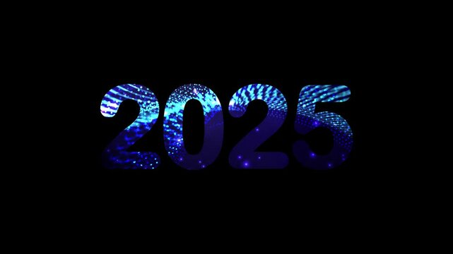 2025 animation text video with dot blue animation on plain black background