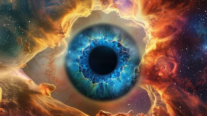 Surreal cosmic eye with nebula background, vibrant colors, and intricate details - Powered by Adobe