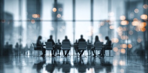 Defocused board meeting background behind glass wall. High quality