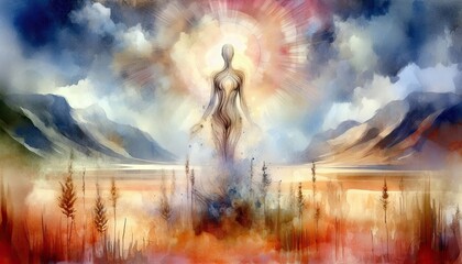 Spiritual awakening painting landscape ethereal figure art