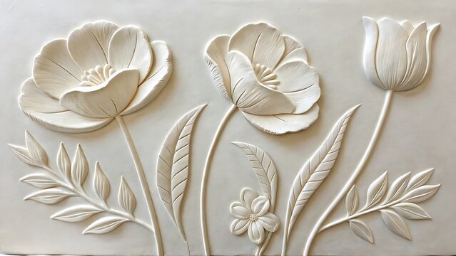 Elegant white floral bas relief wall art panel design