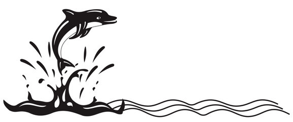 Dolphins jumping in water splashes on white for logo and others