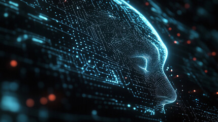 Glowing Robotic AI Brain in a Futuristic Data Grid World, Generative AI