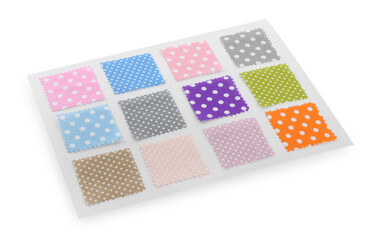 Samples of fabrics with polka dot pattern isolated on white