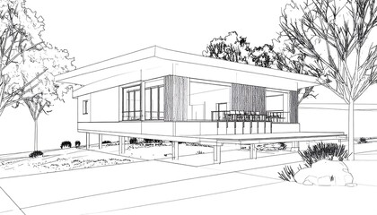 Modern House Architectural Sketch. (13)
