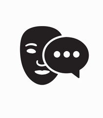 Illustration of a black silhouette face with a speech bubble containing three dots next to it