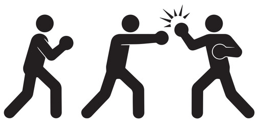Three stick figures engaged in a boxing match with one figure landing a punch on another figure 100