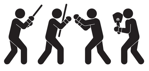 Three stick figures engaged in a boxing match with one figure landing a punch on another figure 100