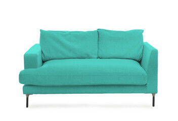 Turquoise sofa isolated on white. Furniture for living room interior