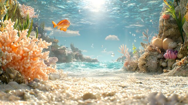 Colorful Underwater Coral Reef with Tropical Fish