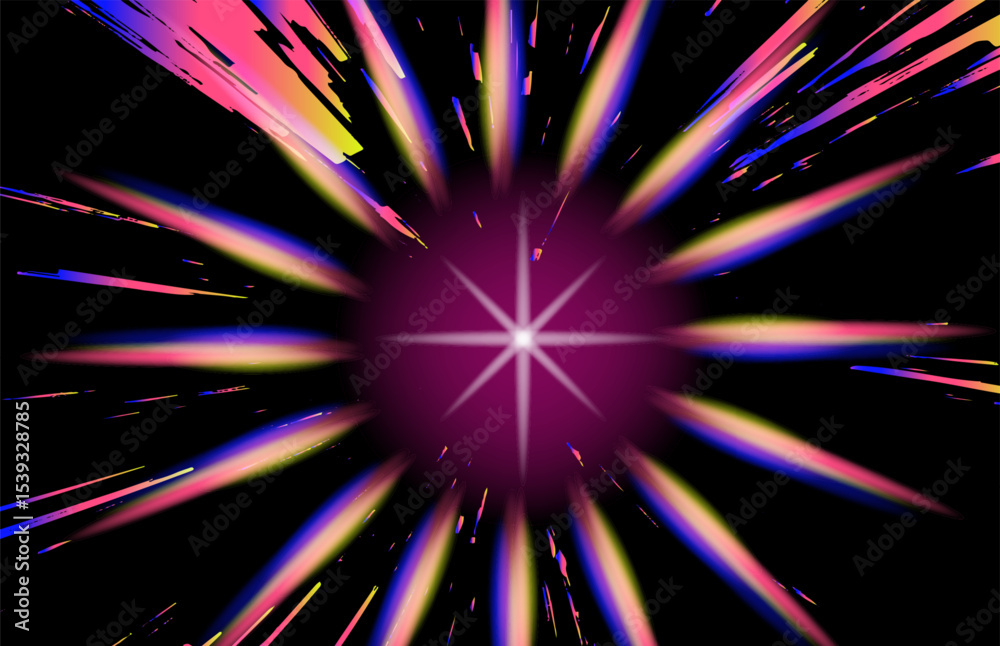 Aufkleber retrofuturistic abstract illustration in vaporwave style: vibrant streaks of pink radiate from a glo