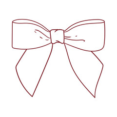Decorative bow. Drawings of Christmas or Valentine's Day gift ribbons. Hand-drawn silk ribbon accessory. Decoration, gift.